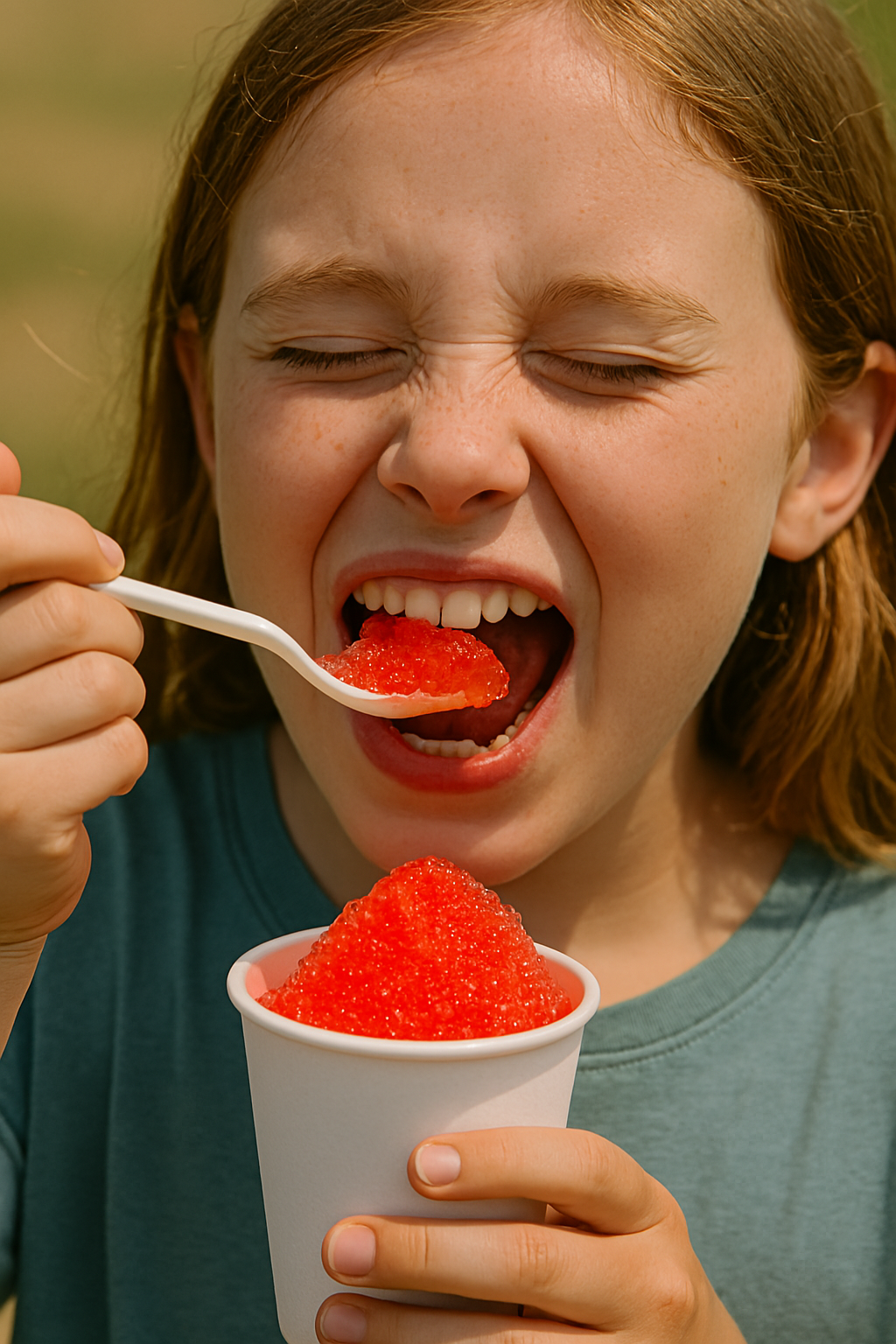 Girl enjoying a shaved ice treat