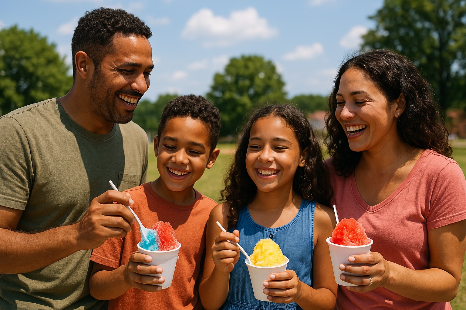 Happy family enjoying shaved ice together
